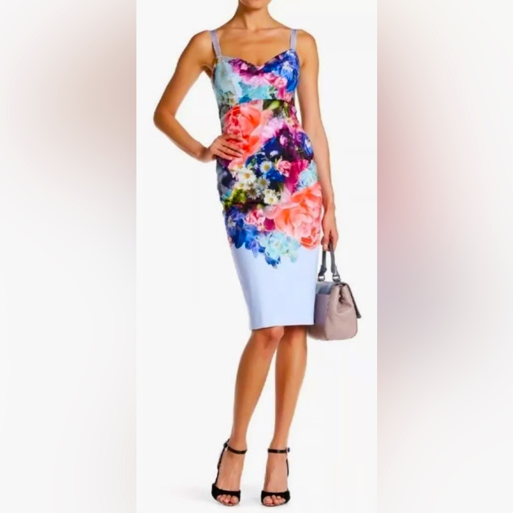 Ted Baker London Sleeveless Strappy Emore Bouquet Pencil Silhouette Floral Mid